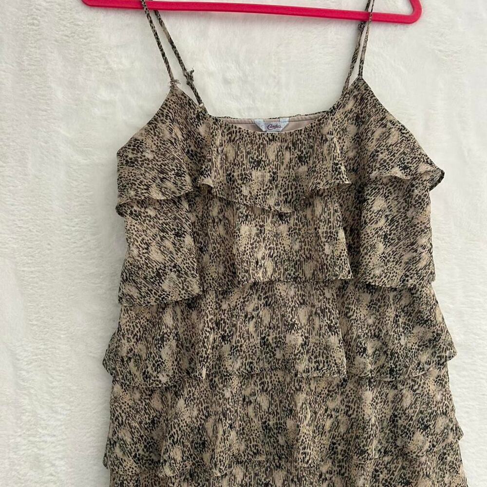 Candies Tiered Ruffle Camisole Top Womens Large Cheetah Animal Print Tank Blouse